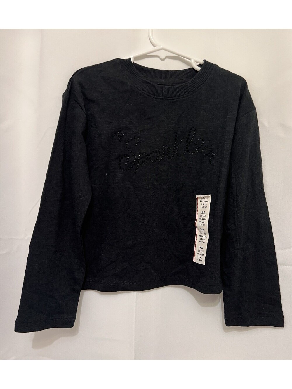 Cat & Jack Girls XS 4/5 Black Sparkle Rhinestone Long Sleeve Shirt NWT